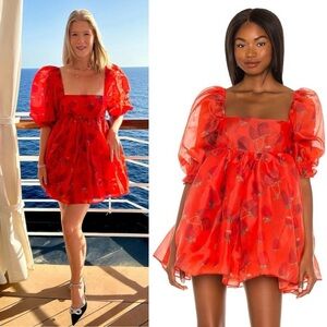 Elegant Red Puff Sleeve Dress